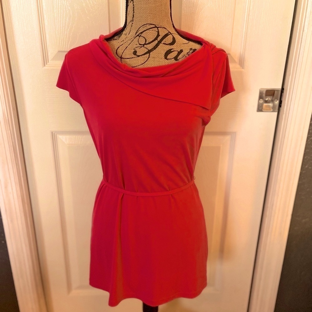 THX thanks collection lapel collar tie waist soft stretchy pink belted blouse L